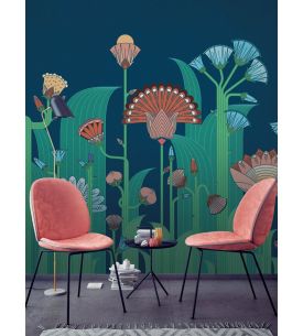 Fresque Jardin Exotique - Bleu - L.156 x H.137 cm - Lés A.B - WallDecor Semi satiné