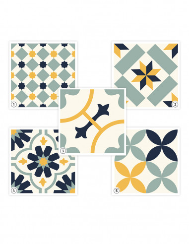 Carreaux Ciment Bleu Jaune - Set of 5...