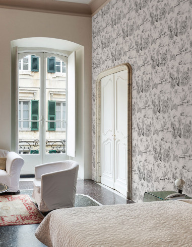 Oasis Toile de Jouy Noir - rouleau...