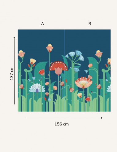 Fresque Jardin Exotique - Bleu -...