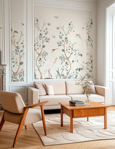 Chinoiserie et le héron Wallpanel...