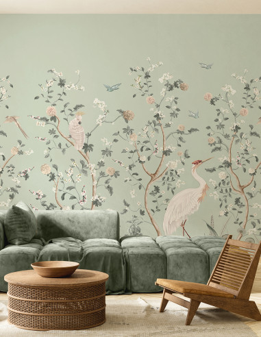 Chinoiserie et le héron Wallpanel...