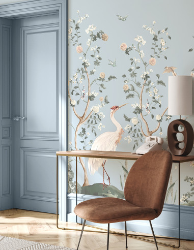 Chinoiserie et le héron Wallpanel...