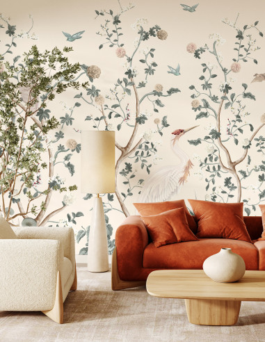 Chinoiserie et le héron Wallpanel...